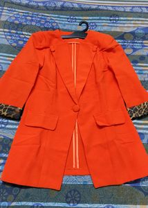 Orange Blazer with Leopard Trim