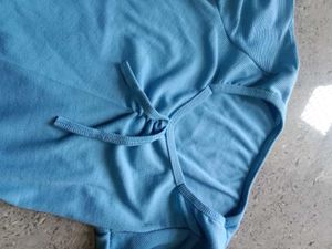 Blue Ribbed Tie-Front Top