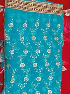 Elegant Blue Embellished Saree