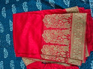 Red &amp; Gold Saree with Blouse