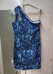 Trippy Techno Blue 1 Shoulder Dress