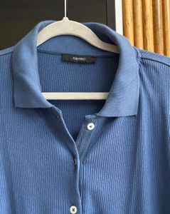 Blue Ribbed Shirt Dress, Size 34-36