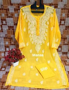 🌼 Elegant Yellow Chikankari Kurti – Handcrafted L