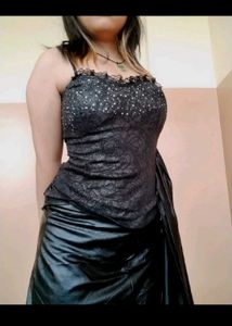 Black Net Top Attached With Lace