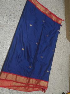 Blue & Red Silk Saree