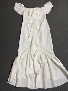 White Ruffle Off-Shoulder Midi Dress