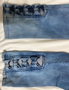Pinterest Bow Bottom High Waisted Blue Jeans