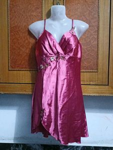 Pink Silk Embroidered Nightgown