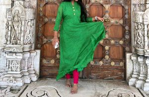 Elegant Green Striped Kurta Dress