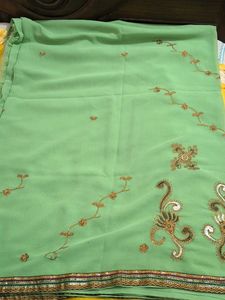 Light Green Embroidered Saree
