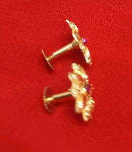 Gold Stud Earrings with Ruby