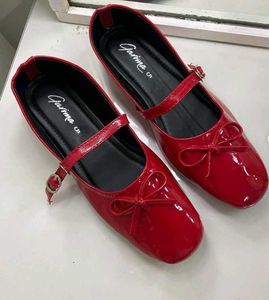 Red Patent Leather Mary Janes Flats