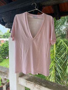 Pink V-Neck Casual T-Shirt