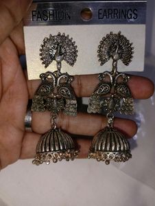 Heavy Silver Oxidised Peacock Earings 🦚