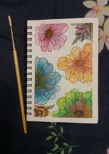 5 Small Paintings With 4 Old Vintage Papers