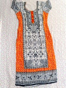 Orange & White Printed Kurti