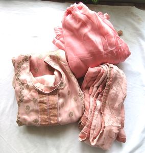 Pink Shaded Embroidered Kurta Set (Women's)