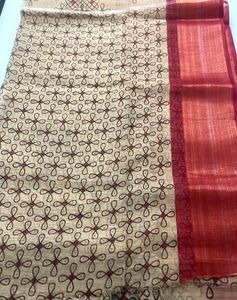 Rangoli Khaki Saree With Maroon Border