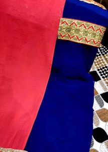 Saree Double Colour With Blouse Beautiful Looking