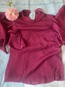Burgundy Polka Dot Top