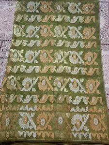 Green &amp; Gold cotton jamdani Saree