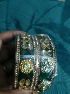Green Kundan Bangles