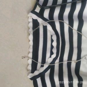 White and black Striped Top