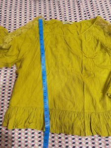 Mustard Yellow Lace-Detail Peplum Top
