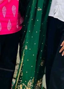 Party Wear Green Zari Work Saree