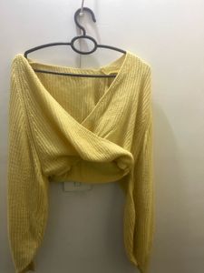 Yellow Knit Wrap Top