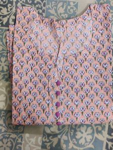 Peach Colour Long Cotton  Kurti