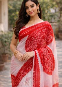 Elegant Red & White Saree(New )