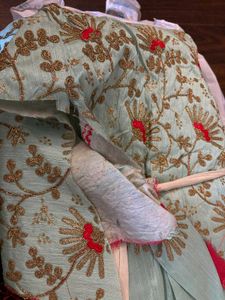 Seagreen Embroidered Silk Fabric