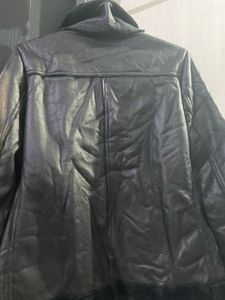 Chic Black Faux Leather Aviator Jacket w/ Fur