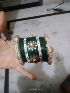 Beautiful Bridal Chuda Green And White..