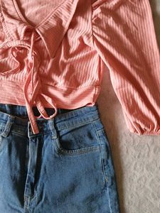 🎉 Combo Pink Top And Bootcut Blue Jeans