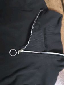 Black Zip-Up Long Sleeve Top