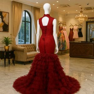 Stunning Red Ruffled Mermaid Gown