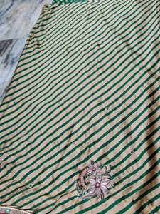 Striped Fabric with Floral Embroidery Saree