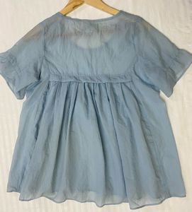 Sheer Umbrella Top- Greyish Blue