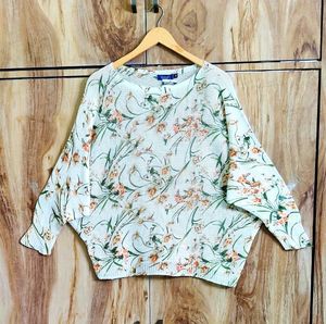 Floral Print Pullover Sweater  Free size