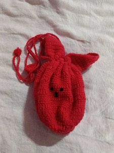Red Crochet Bear Pouch