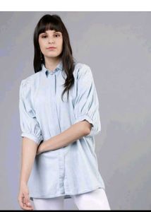 Tokyo talkies Denim Korean Puff Sleeve Shirt top