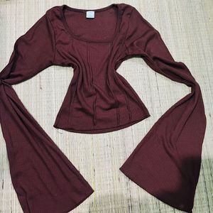 Coffee Brown Ribbed Long Sleeve Top