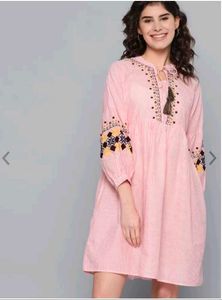 Pink Embroidered Mini Dress