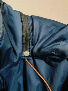 Blue Polyester Jacket With Hoodie