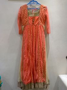 Peach Colour Anarkali Dress ( Net &amp; Silk Fabric)