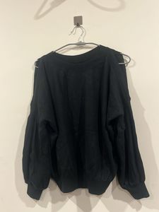 Black Cold Shoulder Balloon Sleeve Top