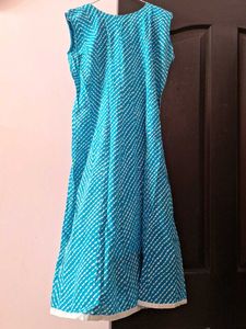 Blue Rajasthani Printed &amp; Embroidered Kurti
