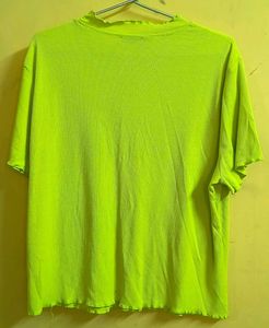 Shein Neon Green Ribbed Lettuce Edge Top